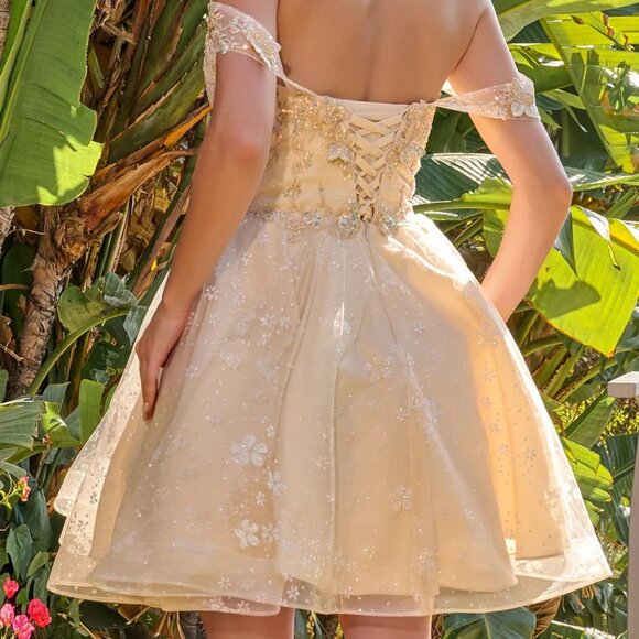 New Off The Shoulder Cocktail Dress w/ Sequins & Butterfly Embroidery GS3685 - Picture 7 of 9